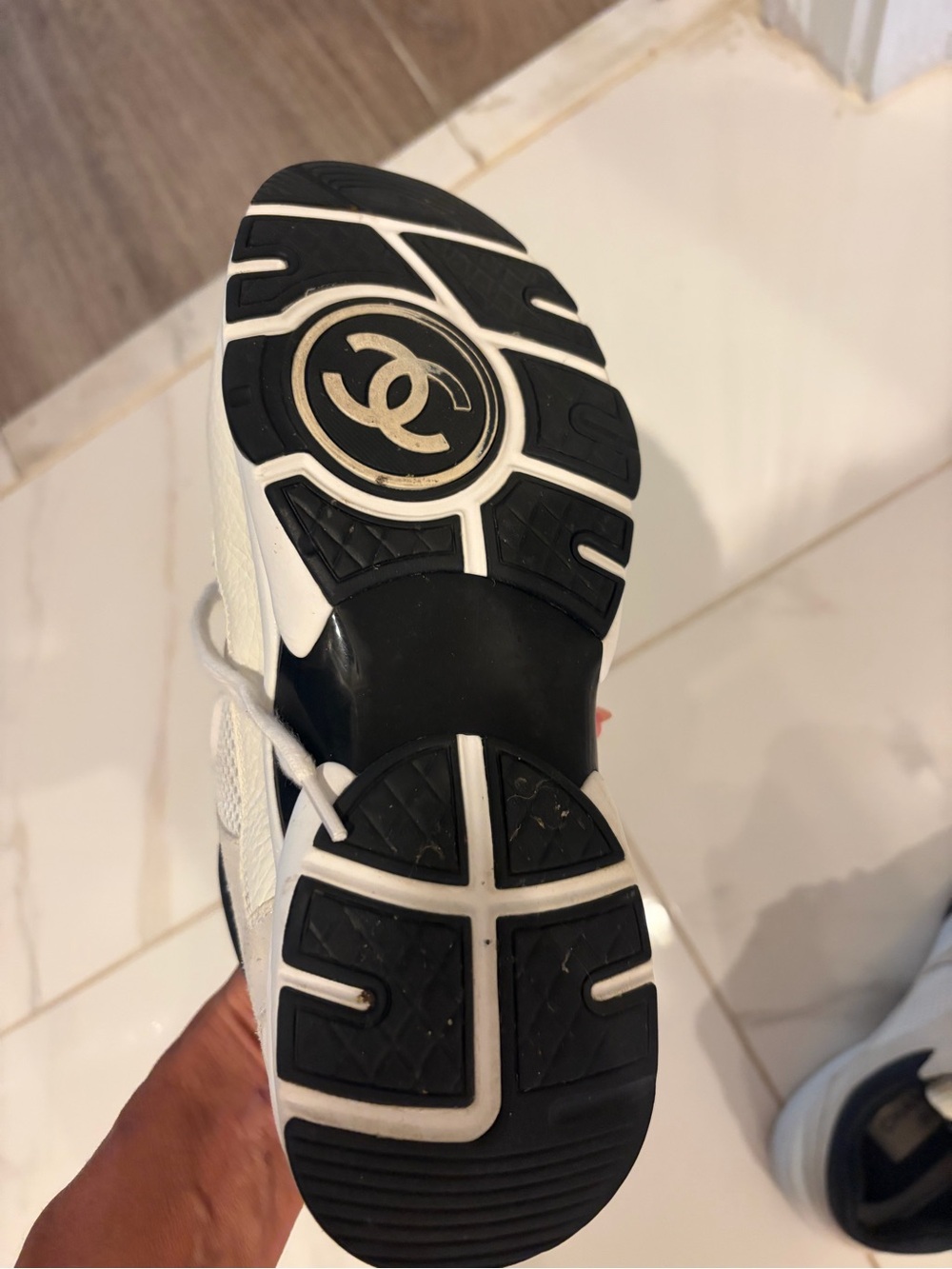 CHANEL Cream & Black Logo Chunky Sneakers - Picture 4 of 9